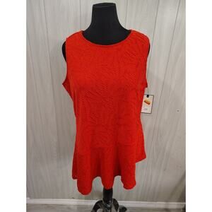 Dana Buchman Orange Red Peplum Blouse Textured Size XL Lined Office Business